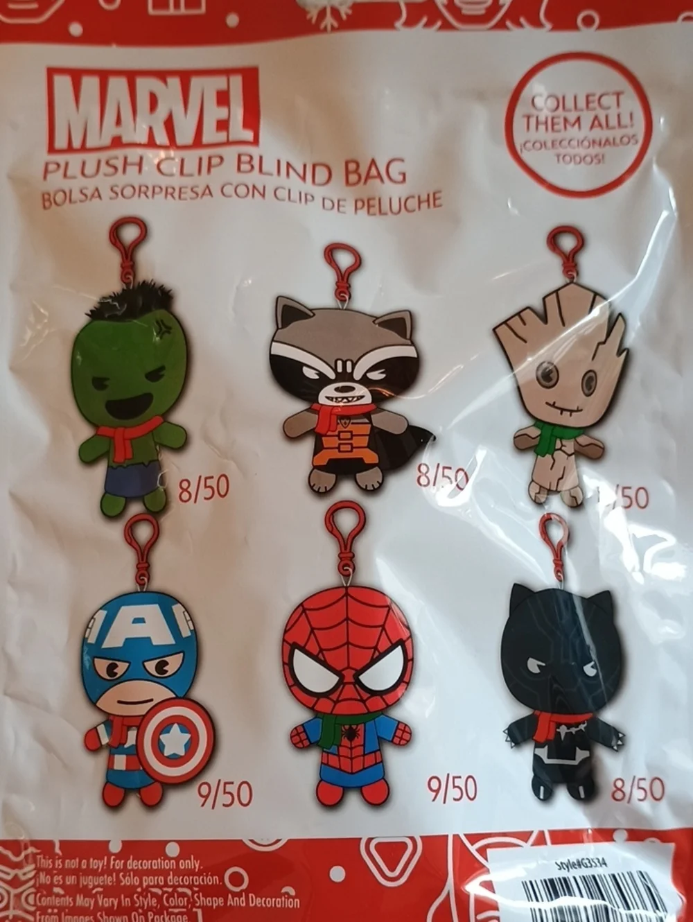 Set Of 3 Marvel Plush Clip Blind Bag - Assorted
